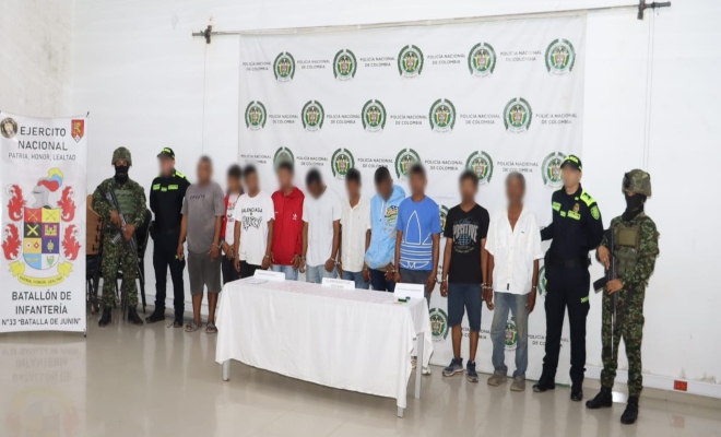 Diez capturados en operación conjunta contra una red de microtráfico vinculada al ‘Clan del Golfo’ en el sur de Montería.