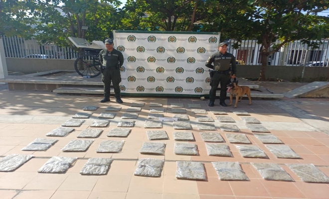 Dos policías y estupefacientes incautados.