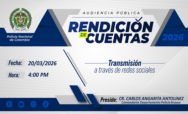 Banner invitación a rendición de cuentas 20 de marzo de 2026, a partir de las 04:00 de la tarde Arauca