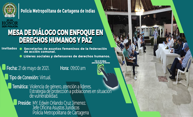Invitación mesa de dialogo virtual, con enfoque en derechos humanos y paz