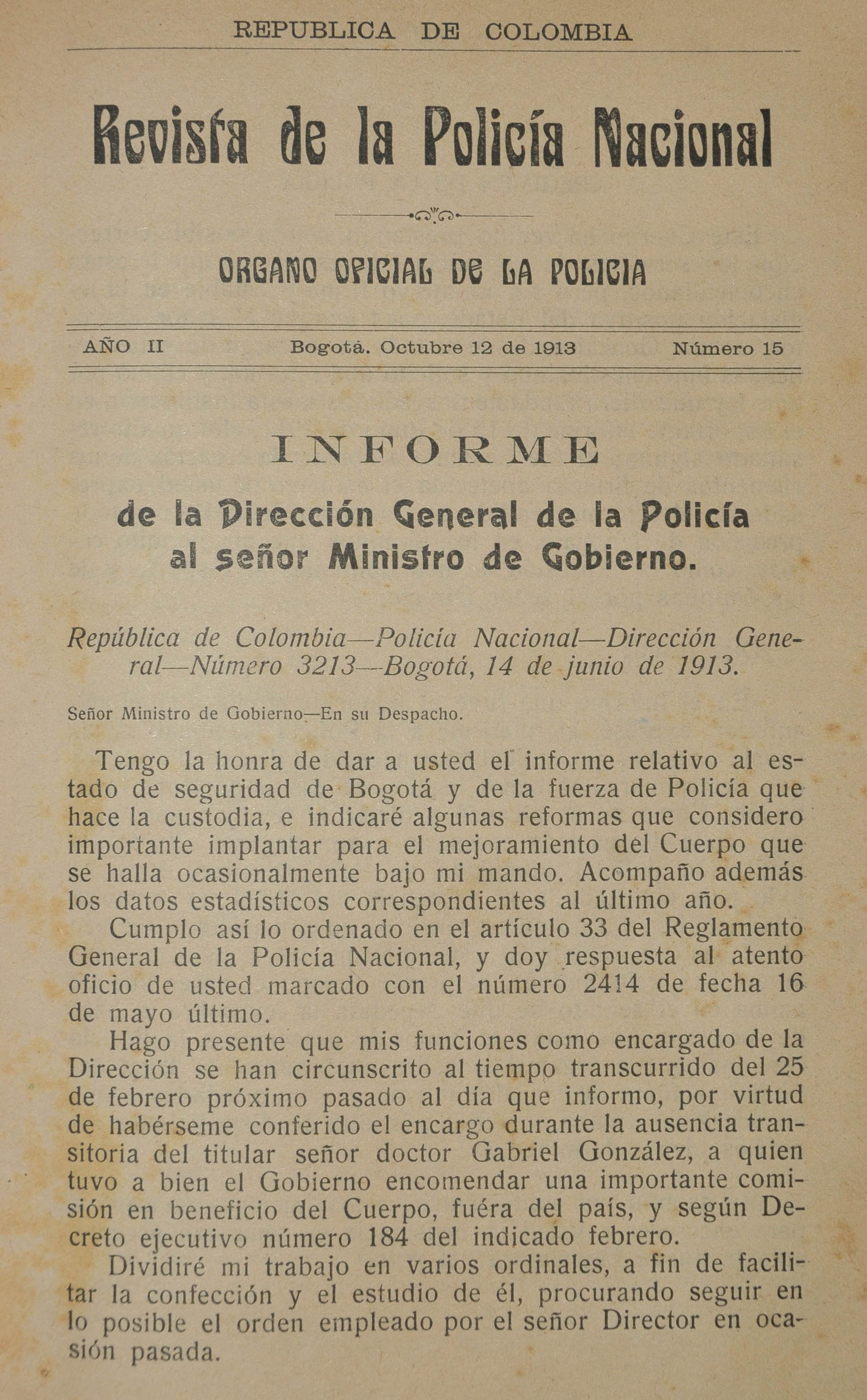 Revista Polic&iacute;a Nacional edici&oacute;n Nro. 15 y 16 Primera &eacute;poca