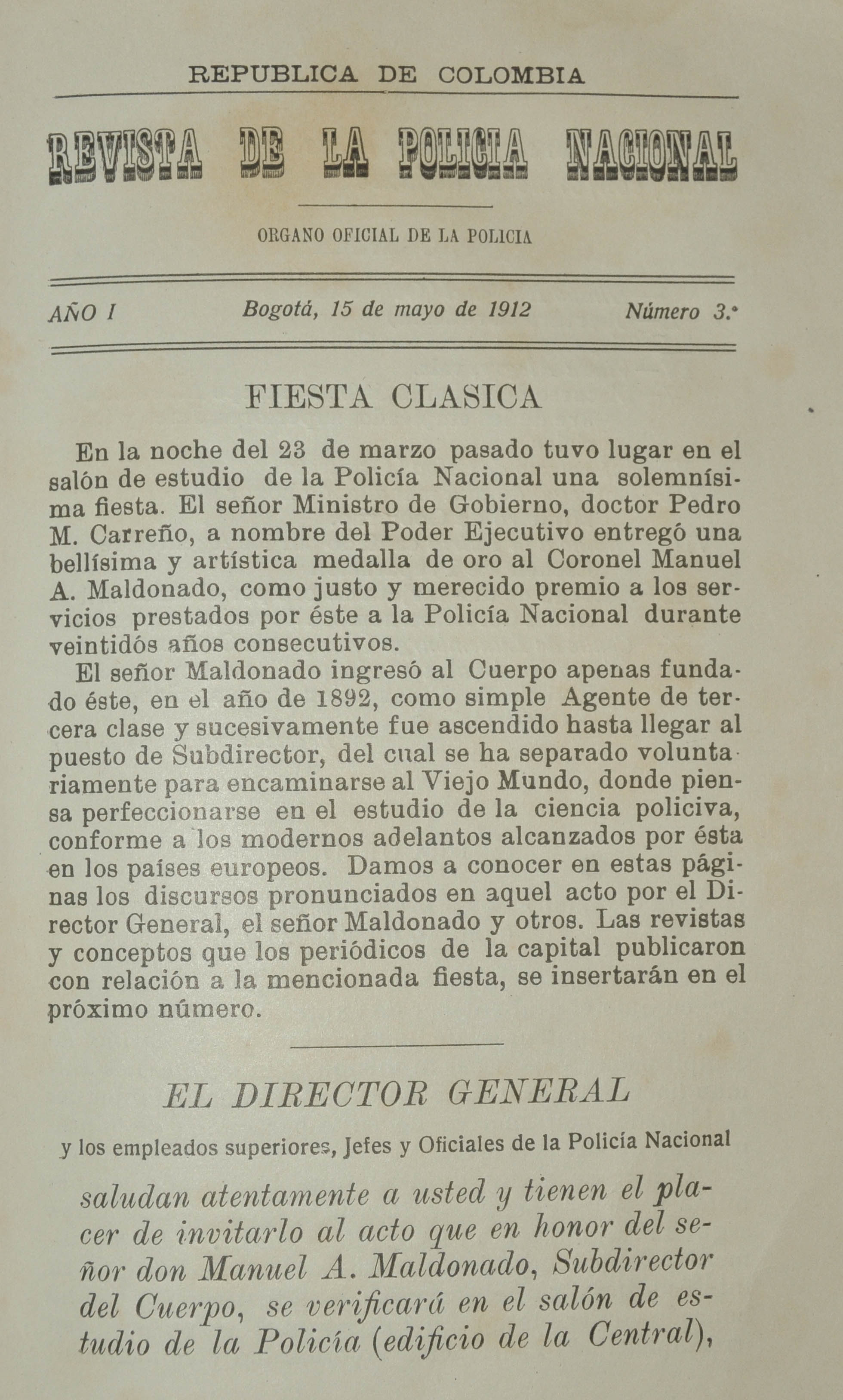 Revista Polic&iacute;a Nacional edici&oacute;n Nro. 3 Primera &eacute;poca
