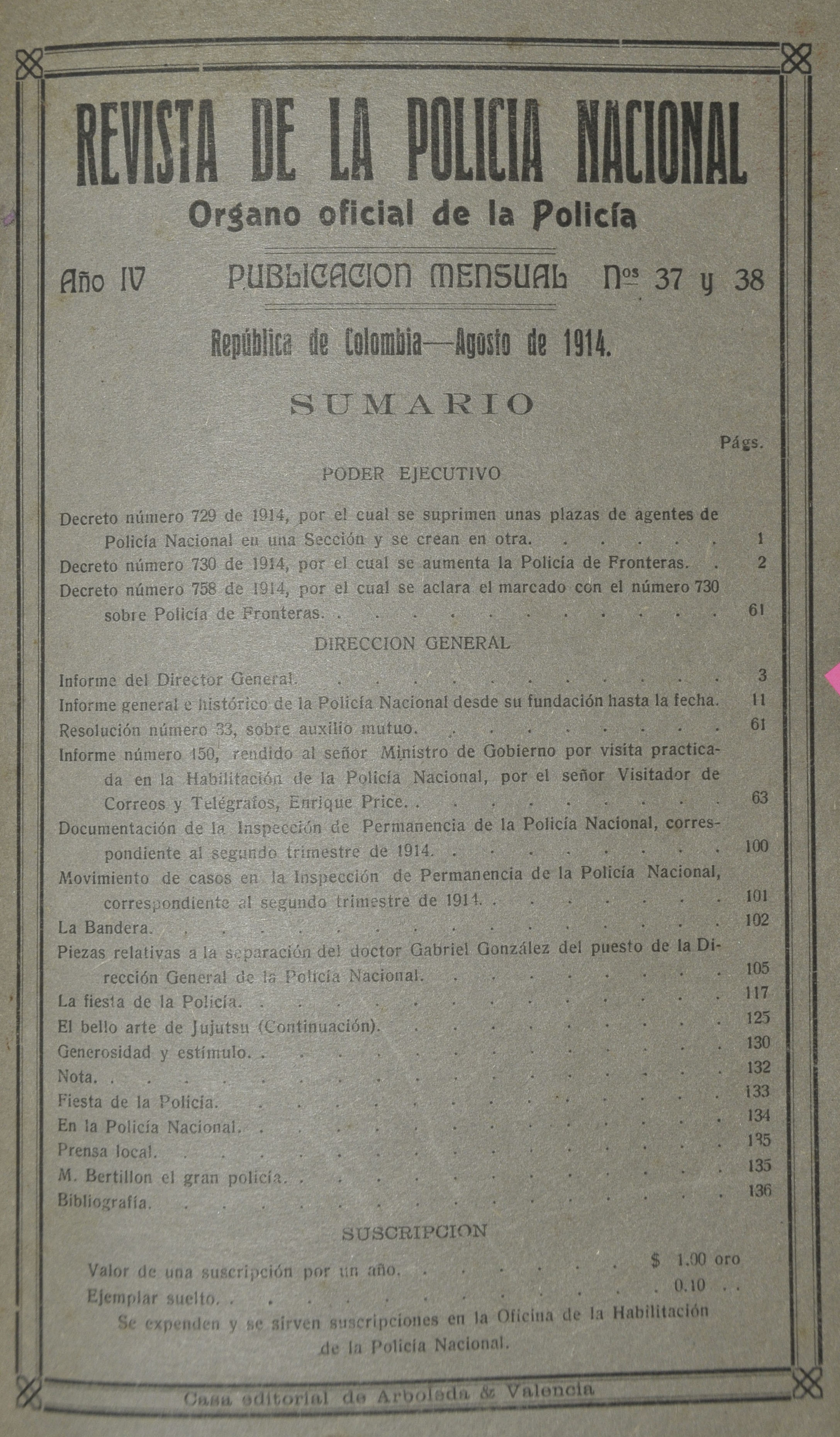 Revista Polic&iacute;a Nacional edici&oacute;n Nro. 37 y 38 Primera &eacute;poca