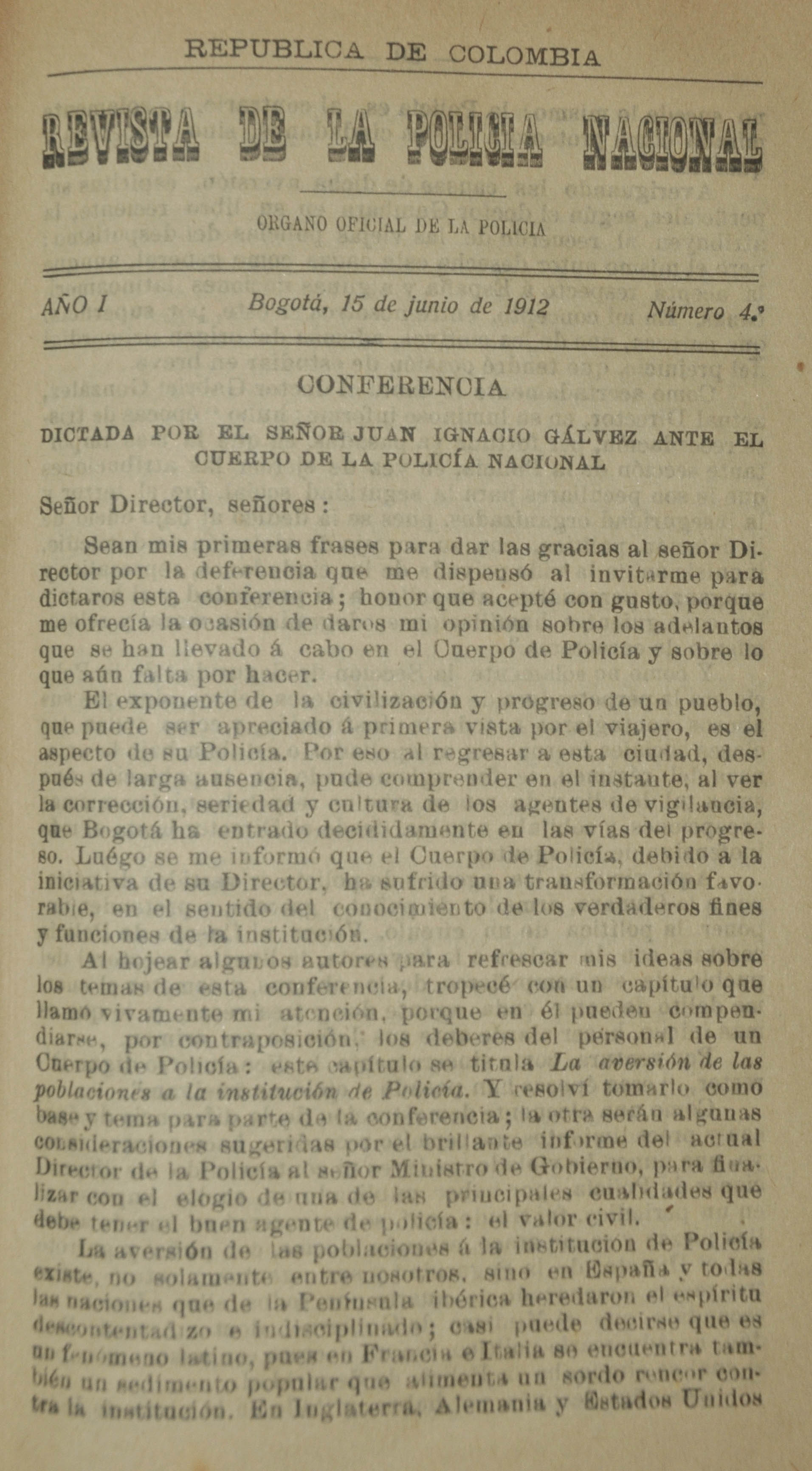 Revista Polic&iacute;a Nacional edici&oacute;n Nro. 4 Primera &eacute;poca