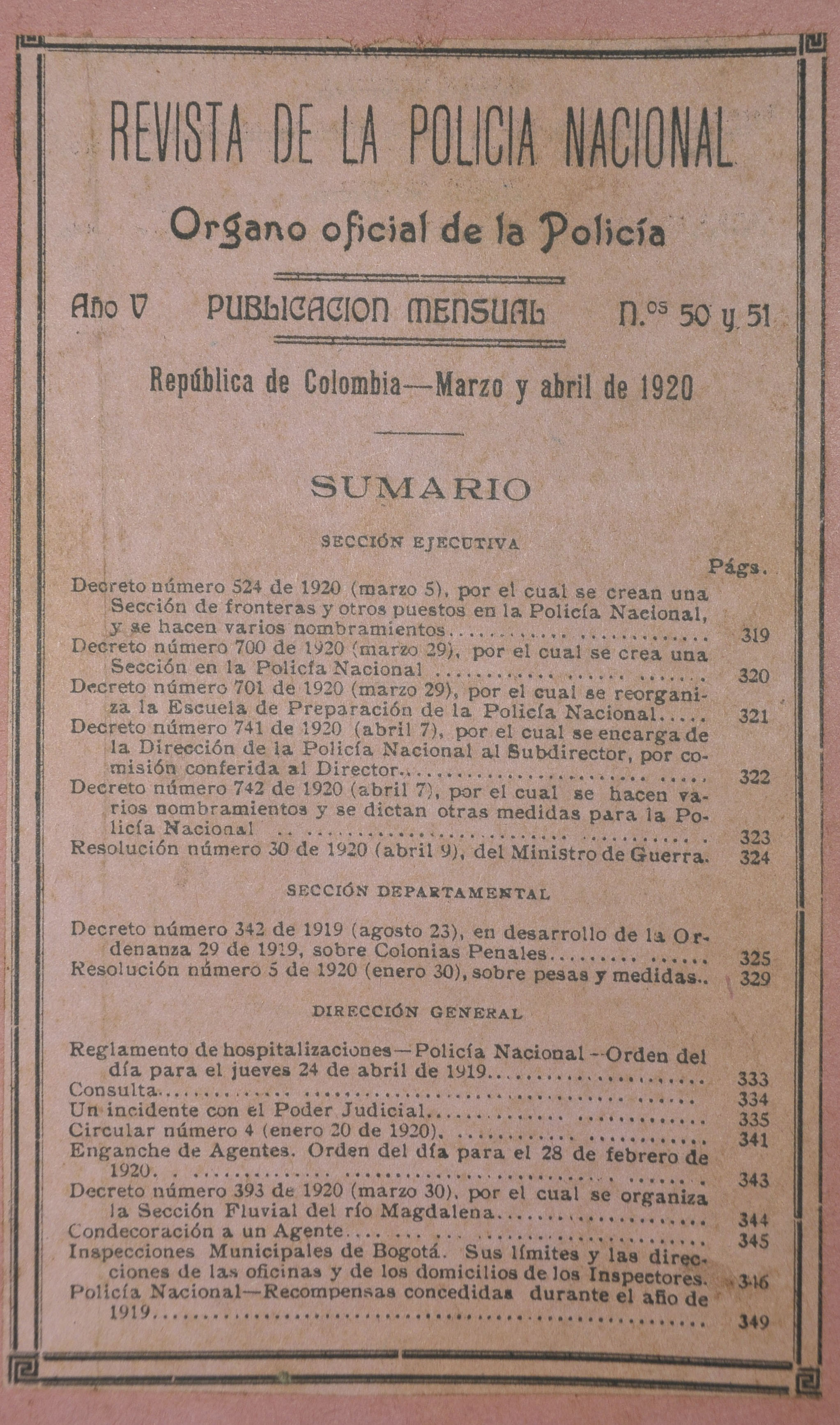 Revista Polic&iacute;a Nacional edici&oacute;n Nro. 50 y 51 Primera &eacute;poca